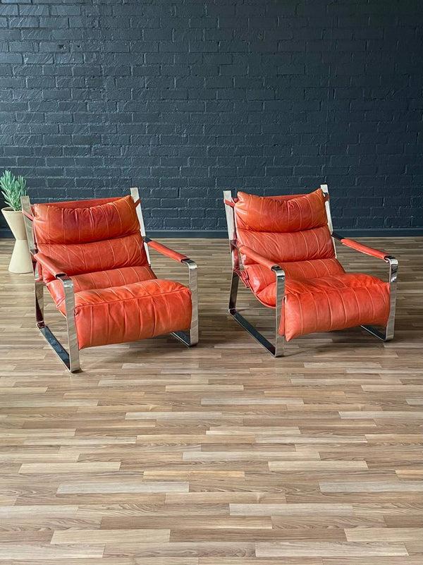Pair of Mid-Century Modern Chrome & Leather Lounge Chairs, c.1970’s