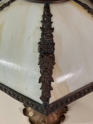 Antique Art Nouveau Slag Glass Table Lamp, c.1930’s