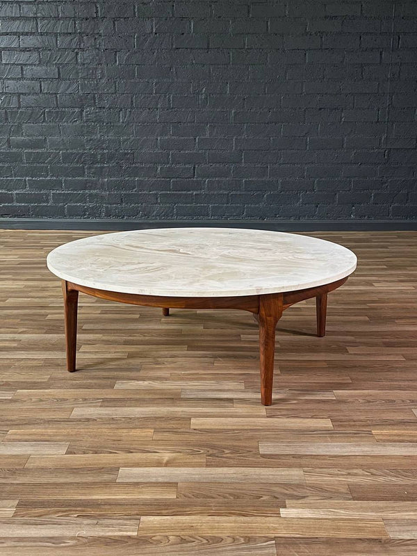 Mid-Century Modern Round Marble & Walnut Coffee Table, c.1960’s
