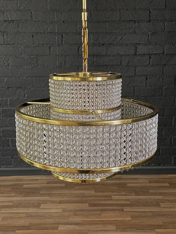 Mid-Century Modern Crystal & Brass Tier Chandelier, c.1960’s