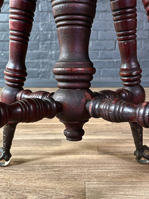 Victorian Mahogany Adjustable Piano Stool w/ Ball & Claw Glass Feet, c.1930’s