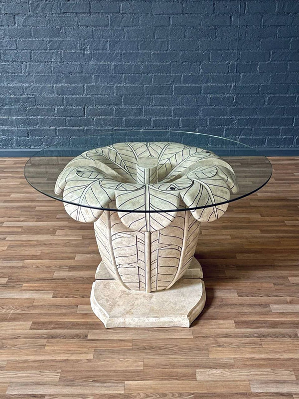 Post Modern Tessellated Stone Leaf Motif Split-Base Dining Table, c.1980’s