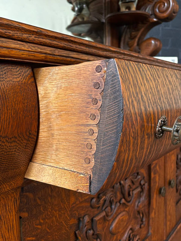 Antique American Quarter-Sawn Oak Sideboard w/ Winged Griffin Carvings, c.1920’s