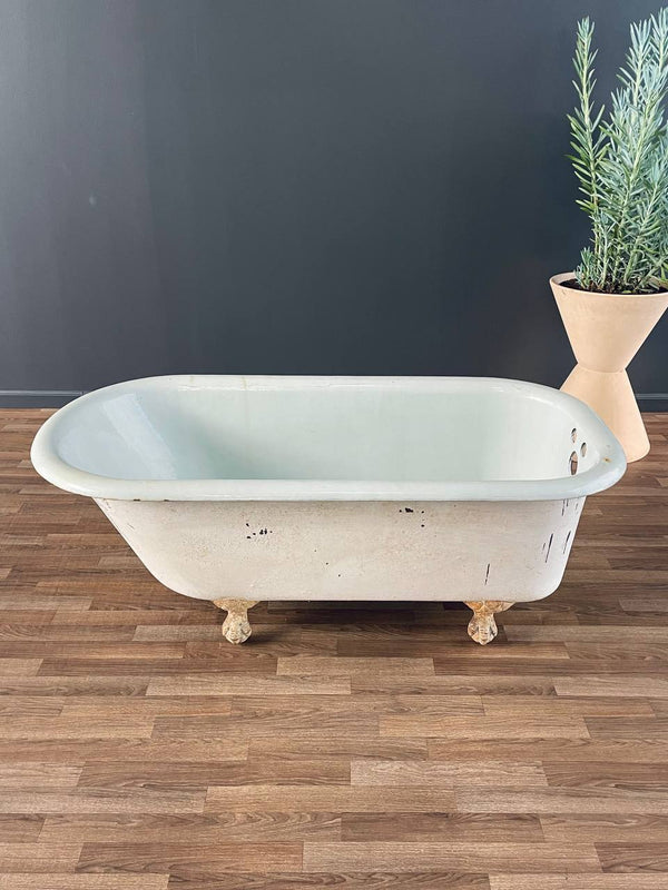 Vintage Porcelain & Iron Bath Tub with Claw Feet, c.1930’s