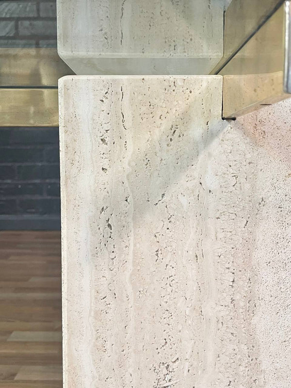 Italian Post Modern Travertine Stone & Brass Side Table by Artedi, c.1970’s
