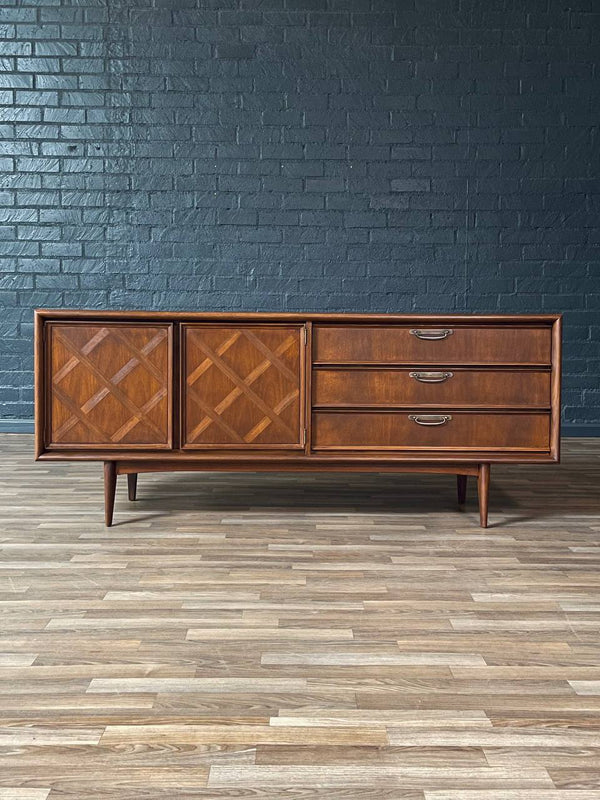 Mid-Century Modern 9-Drawer Sculpted Walnut Dresser by United Furniture, c.1960’s