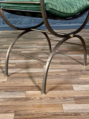 Pair of Italian Neoclassical Revival X-Base Curule Benches w/ Gilt Rosettes, c.1950s