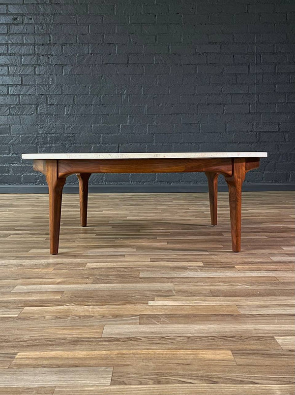 Mid-Century Modern Round Marble & Walnut Coffee Table, c.1960’s