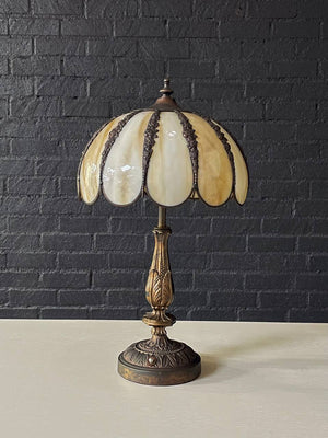 Vintage Art Deco Style Table Lamp with Tiffany Style Shade, c.1960’s
