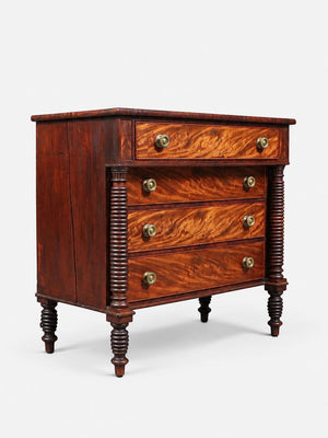 American Empire Flame Mahogany Four-Drawer Dresser c.1900's