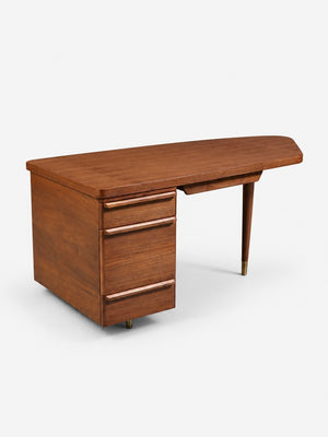 Mid Century Modern Walnut Desk with Brass Accents, c.1960's