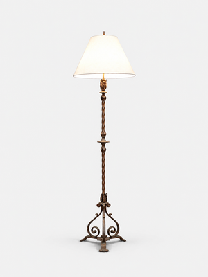 Antique Spanish Revival Wrought Iron Floor Lamp by Moe Bridges, c.1920's
