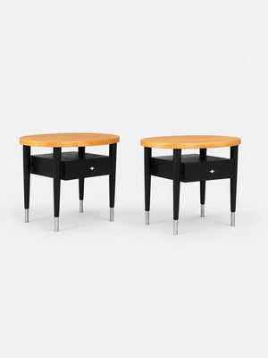 air of Mid Century Modern Natural & Ebony Wood Nightstands by Raymond Loewy for Mengel, c.1960's