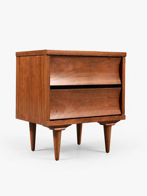 Mid Century Modern Sculpted Walnut Two-Drawer Nightstand, c.1960's