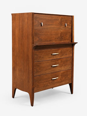 Mid-Century Modern “Profile” Highboy Dresser w/ Drop-Down Desk by John Van Koert for Drexel, c.1950’s