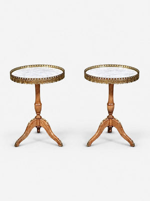 Pair of French Neoclassical Oak & Marble Side Tables, c.1960's
