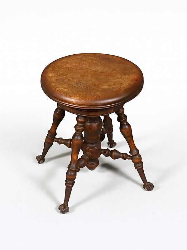 American Victorian Adjustable Piano Stool w/ Ball & Claw Glass Feet, c.1930’s
