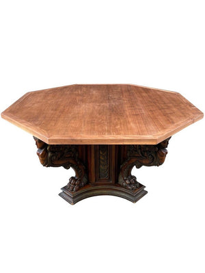 Antique Italian Renaissance Style Carved Walnut Dining Table