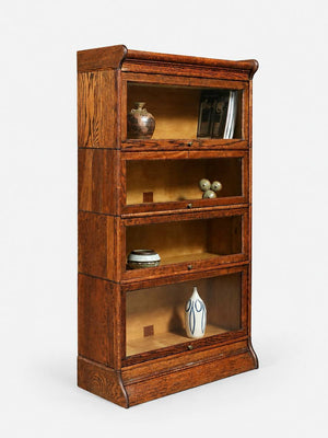 Antique Arts & Crafts Quarter-Sawn Oak Four-Section Stackable Bookcase by Humphrey, c.1920's