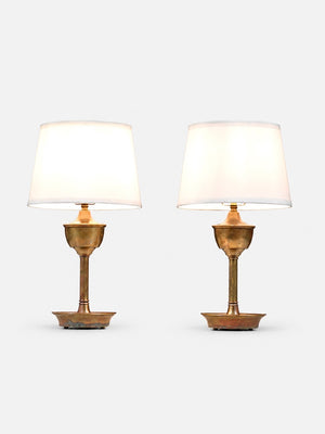 Pair of Neoclassical Revival Patinated Brass Urn Style Table Lamps c.1960's