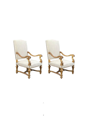 Pair of Italian Giltwood & Linen Arm Chairs