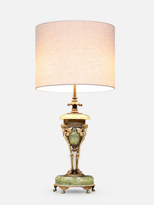 Italian Neoclassical Revival Green Onyx & Gilt Cherub Table Lamp, c.1950’s