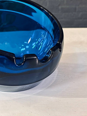 Mid-Century Blue Glass Orb Ash Tray by Viking Art Glass, c.1960’s