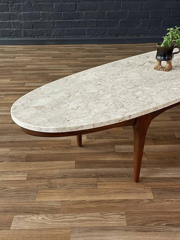 Mid-Century Modern Surfboard Style Marble & Walnut Coffee Table, c.1960’s