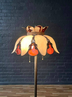 Vintage Art Nouveau Style Floor Lamp w/ Slag Glass Shade, c.1960’s