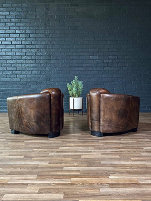 Pair of French Contemporary Art Deco Style Leather Club Chairs