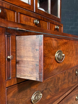 English Georgian Sheraton Style Flame Mahogany Secretary Bookcase, c.1900’s