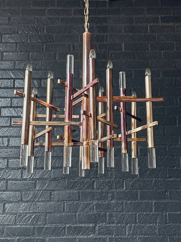 talian Mid-Century Modern Chrome & Lucite Chandelier by Gaetano Sciolari, c.1960’s