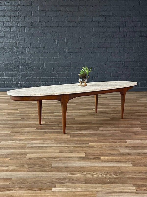 Mid-Century Modern Surfboard Style Marble & Walnut Coffee Table, c.1960’s