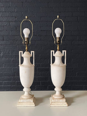Pair of Italian Neoclassical Urn Style Alabaster Table Lamps, c.1940’s