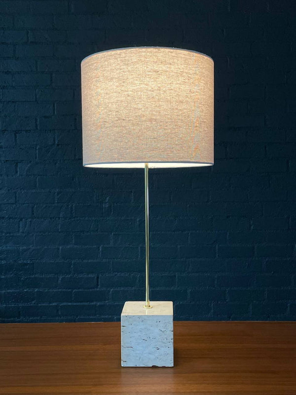 Mid-Century Modern Italian Travertine & Chrome Table Lamp, c.1960’s