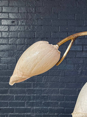 Hollywood Regency Brass Arch Table Lamp w/ Authentic Seashell Shades, c.1970’s