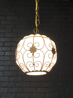 Vintage Pendant Glass & Brass Chandelier by Halcolite, c.1960’s