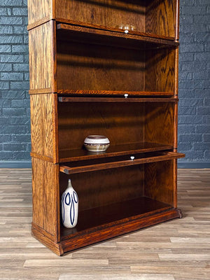 Vintage Arts & Craft Barristers Oak Bookcase w/ Glass Sliding Doors