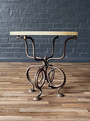 Vintage French Art Nouveau Brass Side Table w/ Scrollwork Base, c.1950’s