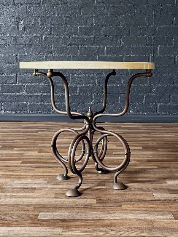 Vintage French Art Nouveau Brass Side Table w/ Scrollwork Base, c.1950’s