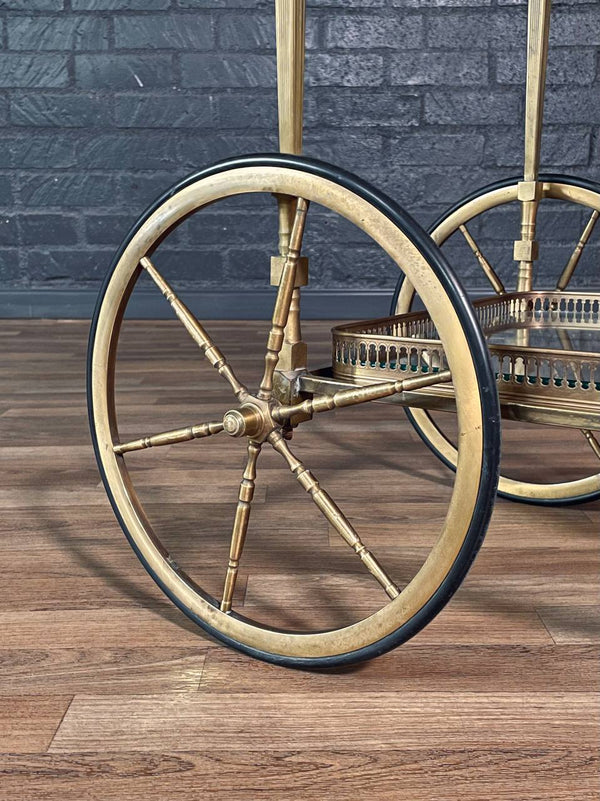 Vintage French Hollywood Regency Brass Service Cart w/ Bottle Holder, c.1960’s