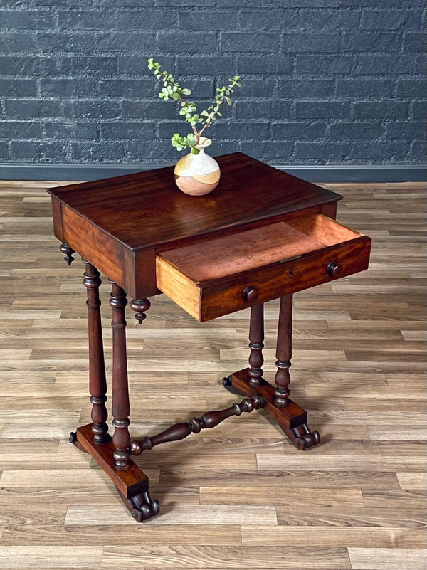 American Classical Revival Mahogany Work Table w/ Turned Legs, c.1920’s