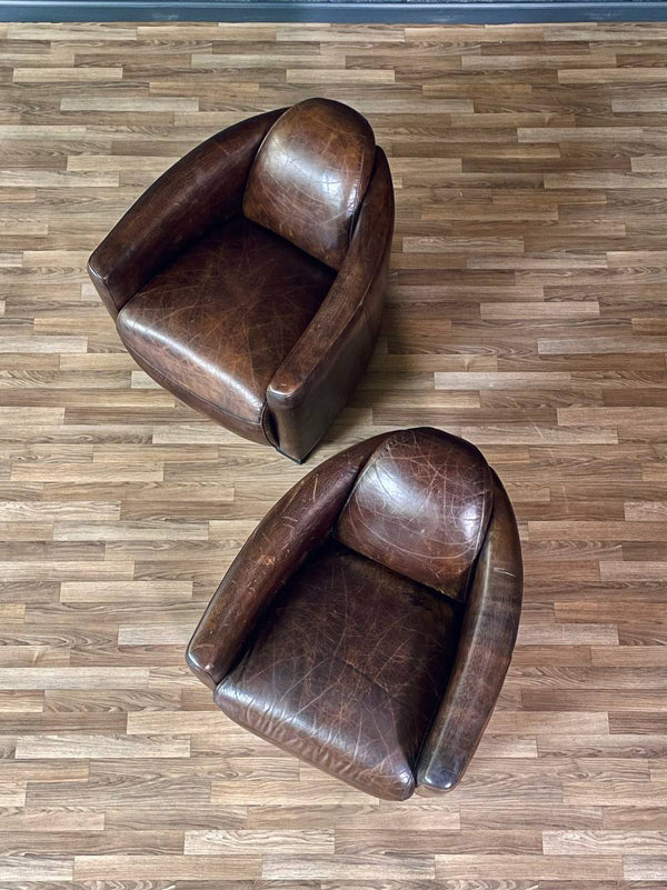 Pair of French Contemporary Art Deco Style Leather Club Chairs