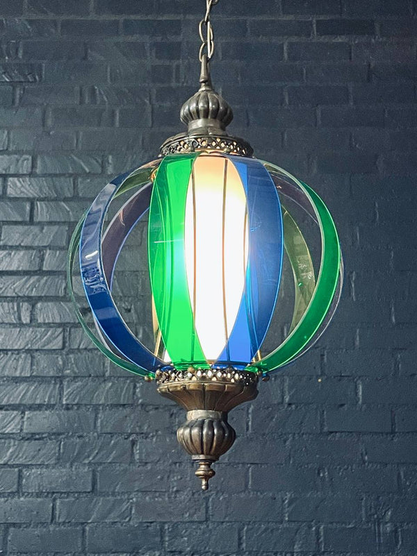 Vintage Blue & Green Lucite Pendant Chandelier by Fredrick Ramond, c.1960’s