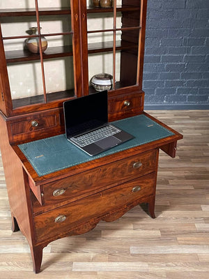 English Georgian Sheraton Style Flame Mahogany Secretary Bookcase, c.1900’s