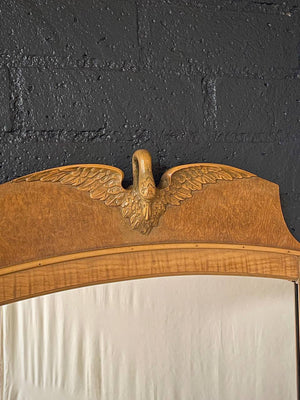 Antique English Chippendale Style Maple Wall Mirror w/ Phoenix Crest, c.1940’s