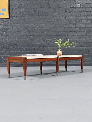Italian Travertine Top & Walnut Coffee Table by Sligh Lowry, c.1950’s