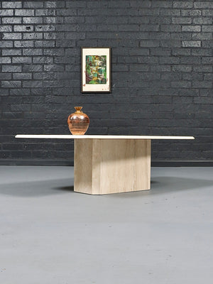 Vintage Italian Beveled Travertine Pedestal Coffee Table, c.1970’s