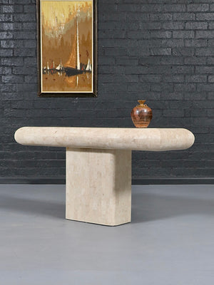 Post Modern Tessellated Travertine & Brass Inlaid Console Table, c.1970’s