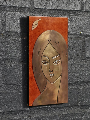Vintage USSR Soviet Modernist “Autumn” Brass Woman Wall Plaque, c.1970’s